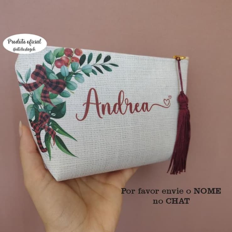 Necessaire Personalizada Marsala com floral natal, fim de ano, ano novo, presente, aniversário.