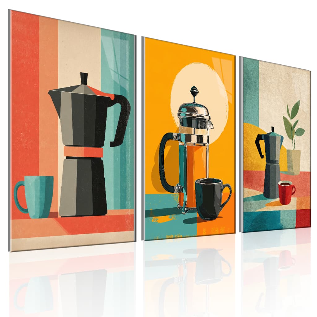 Quadros Decorativos 3 Peças Cafeteira Italiana Prensa Francesa Casa Sala Quarto Decoração Parede