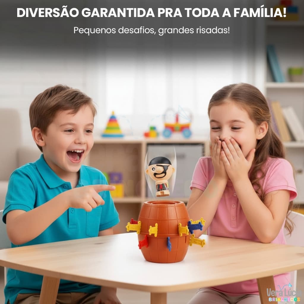 Jogo Barril Pula Pirata Diversão Garantida Crianças Família Brinquedo Clássico Espadas Coloridas