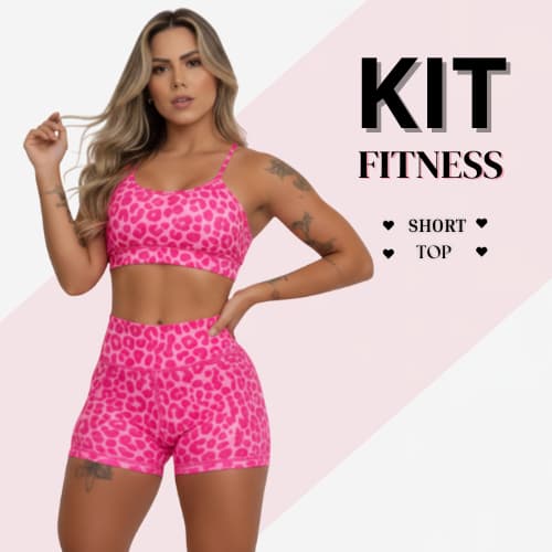 Conjunto Academia Fitness Short e Top Cintura Alta Modeladora Animal Print
