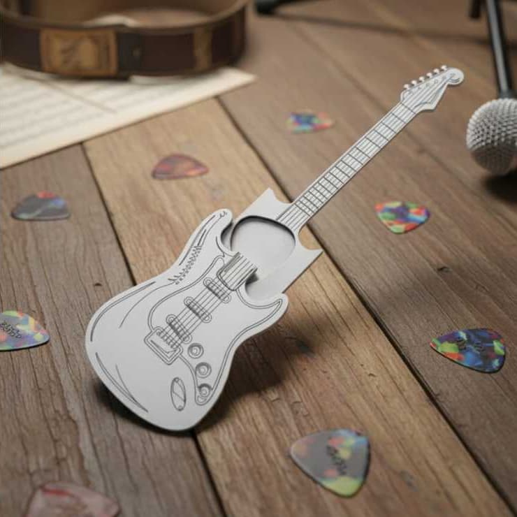 Porta Palhetas Artesanal Formato de Guitarra - Guarda 2 Palhetas