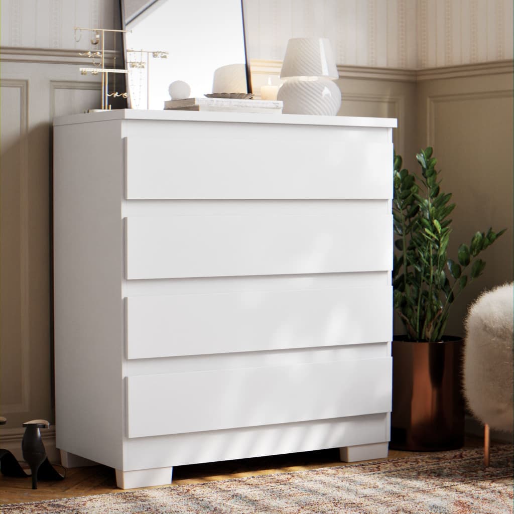 Cômoda 4 Gavetas Com Corrediças Telescópicas e Pés Para Quarto De Casal Grande Em MDF Imperial