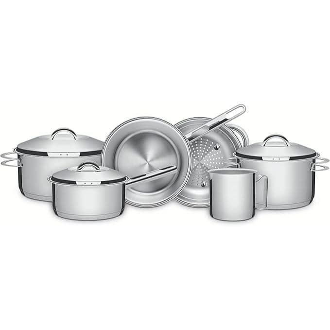 Jogo de Panelas Tramontina Solar em Aço Inox com Fundo Triplo e Tampas de Inox 6 Peças