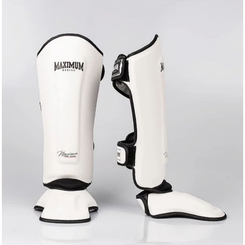 Caneleira de Muay Thai e Kickboxing Maximum Classic White/Black - PAR