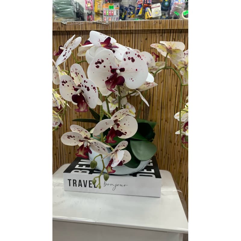 ARRANJO ORQUIDEA PERMANENTE REAL TOQUE COM VASO DE VIDRO