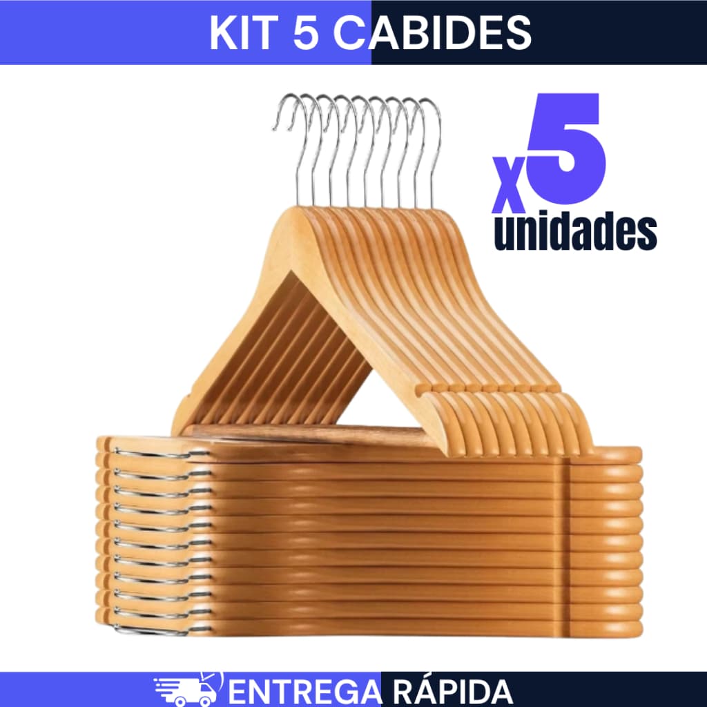 Kit 5 Cabide Madeira Premium para Roupas Camisas Calças Cabides Verniz Atacado PROMOÇÃO LIMITADA