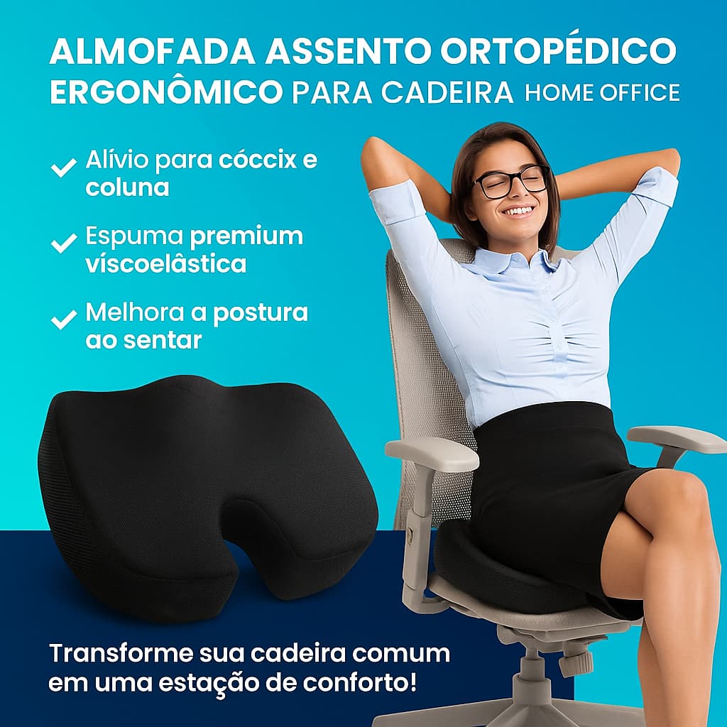 Assento Ortopédico Ergonômico Home Office | Conforto Extremo e Suporte para Coluna e Cóccix