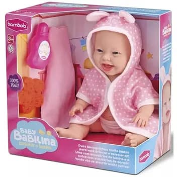 Boneca Baby Babilina Banho com Acessórios Bambola 100% Vinil
