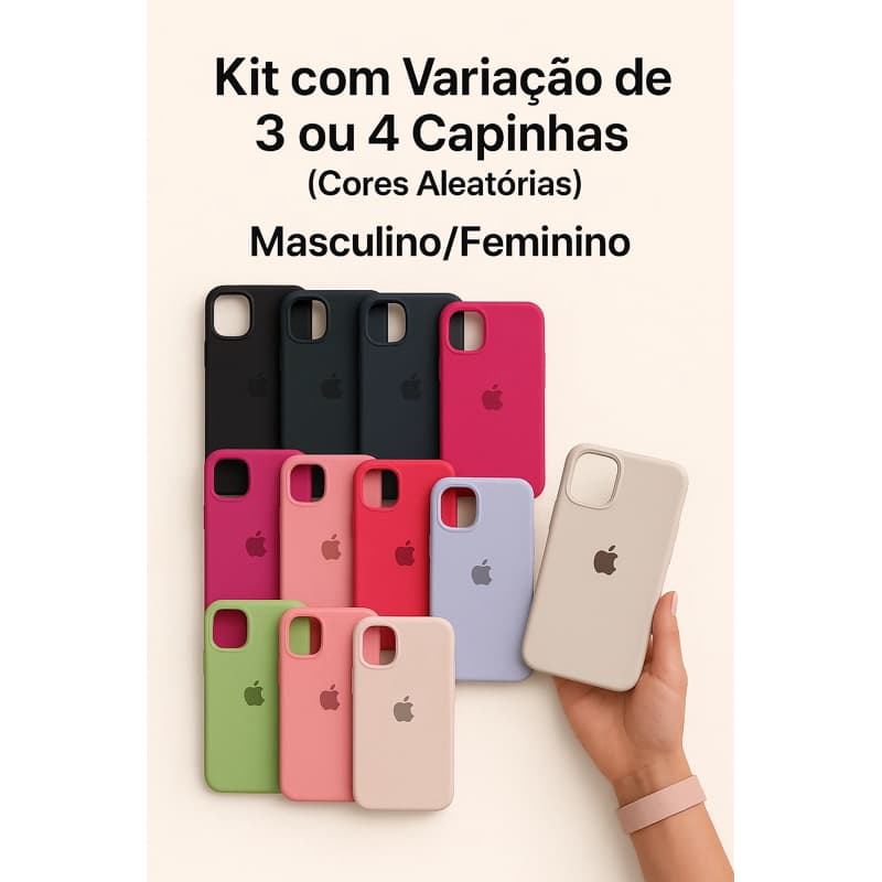 Kits de Capas Premium Silicone – Masculino ou Feminino – Cores Aleatórias | Kit c/ 3, ou 4 iPhone 11 ao 17 pro Max