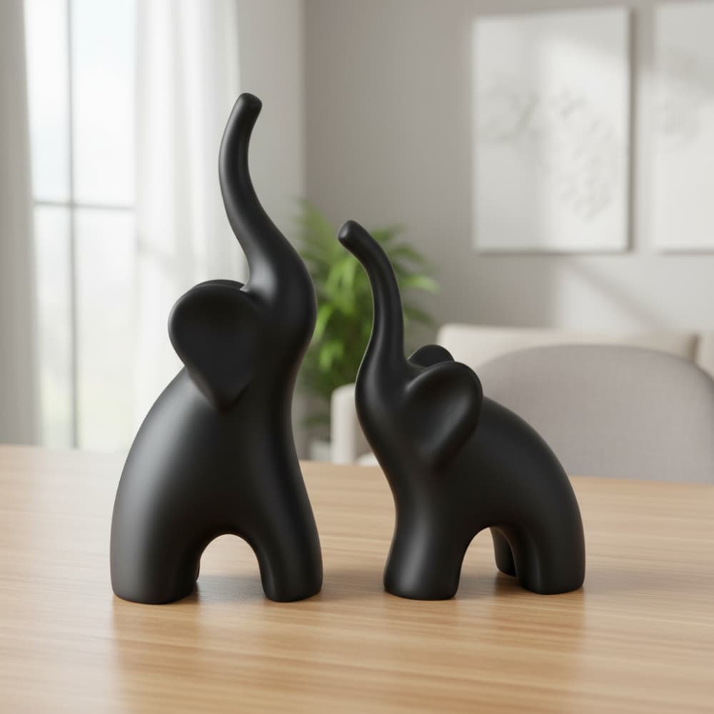 Enfeite Rack Sala Dupla de Elefante Decorativo Cerâmica
