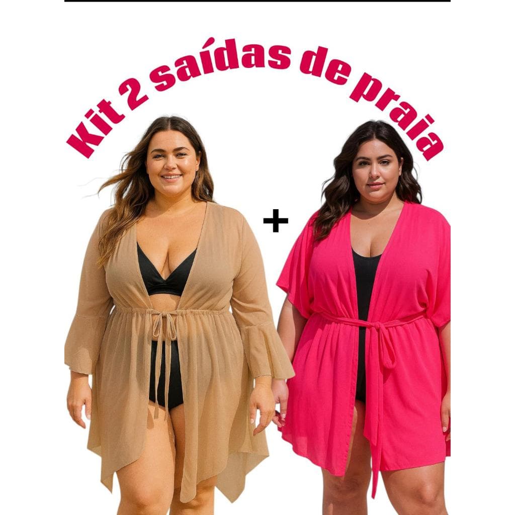 KIT 2 SAIDA DE PRAIA PLUS SIZE CURTA - manga curta e manga longa VESTIDO PRAIA PLUZ SISE - VESTE 46 ao 54