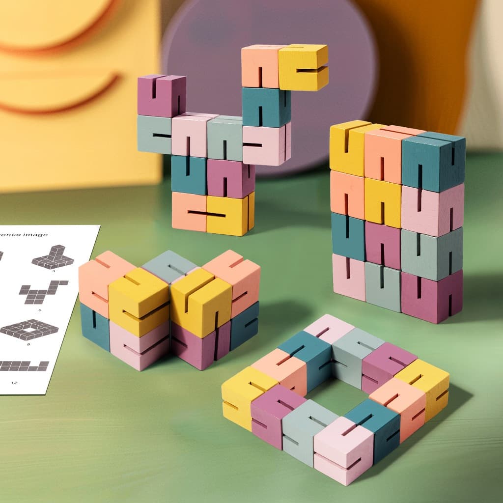 Blocos de construção 3D Brinquedo educativo infantil em forma de cubo com corda