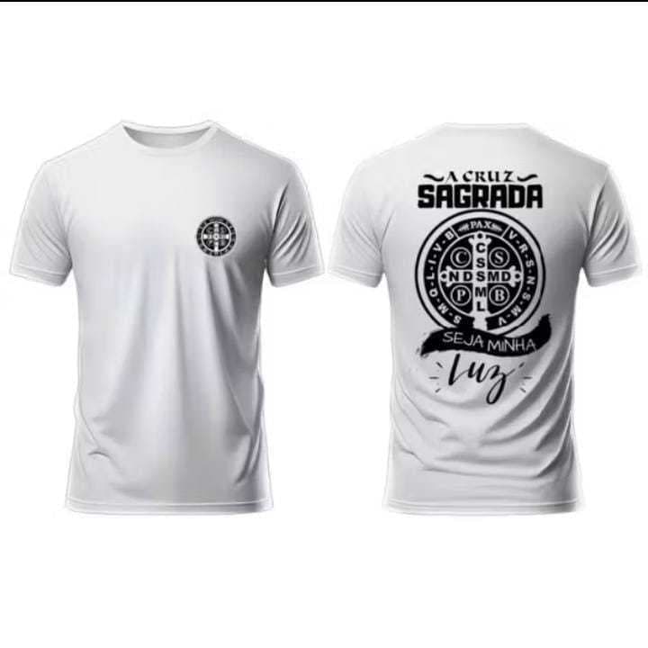 Camiseta camisa Catolica Estampada a Cruz Sagrada Seja Minha luz