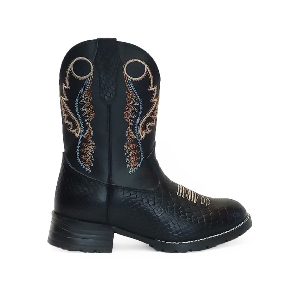 Bota Texana Infantil Masculina Kapell Pampa Couro Legítimo Preta Bico Redondo
