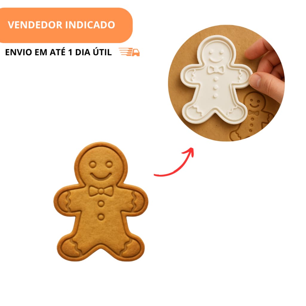 Cortador e Marcador de Biscoito – Natal Boneco de Gengibre – Com Puxador