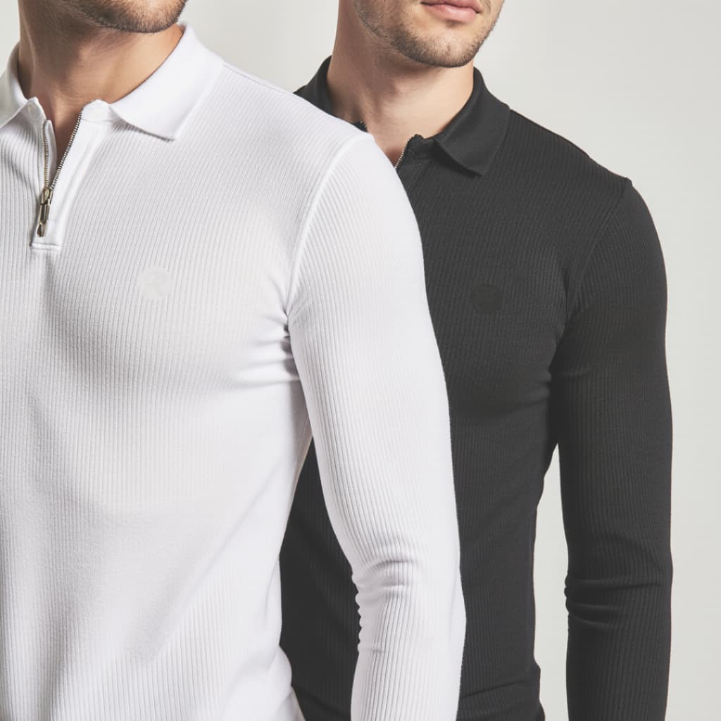Sueter Polo Italiana Canelado Com Ziper Camiseta Slim Fit Premium