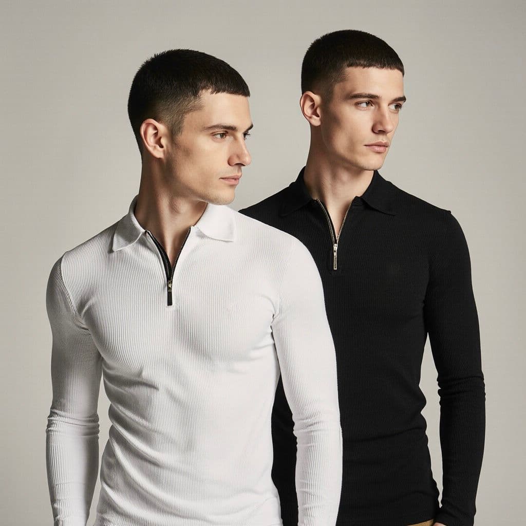 Cacharrel Sueter Polo Italiana Canelado Com Ziper Camiseta Slim Fit Premium Lisa