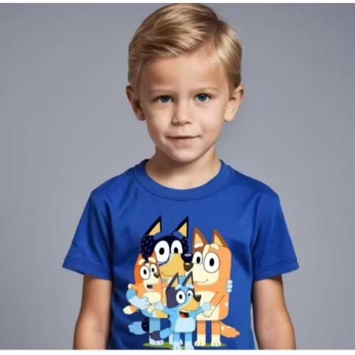 Camiseta Infantil Estampada Blu e Bingo uma Grande Novidade
