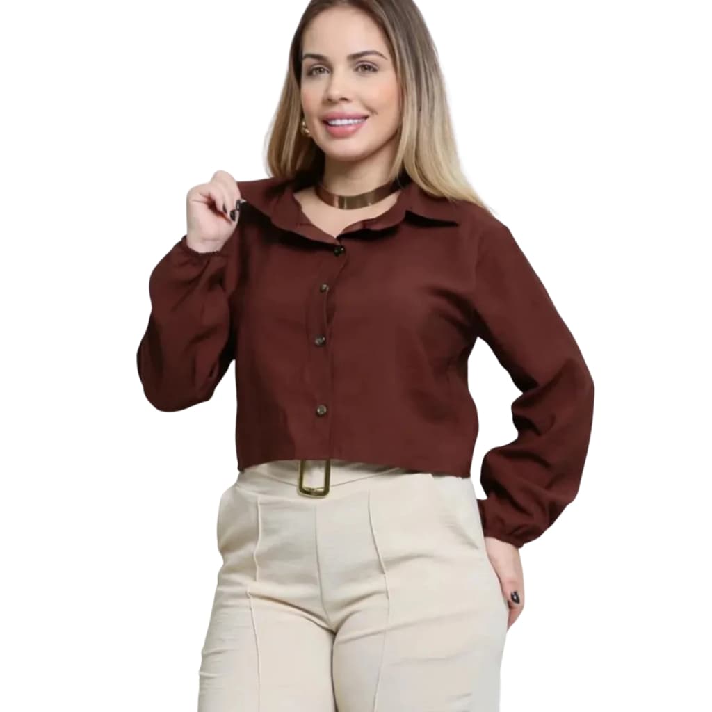 Camisa Cropped Feminina Manga Longa