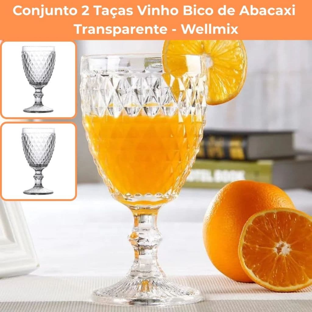 Conjunto 2 Taças Vinho Cristal Transparente Bico Abacaxi Elegante Durável