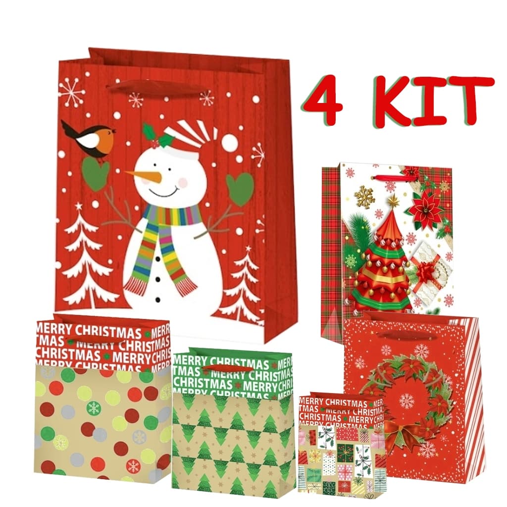 Kit 4 Sacolas Com Cordão Natalinas Presentes Surpresa Aleatória