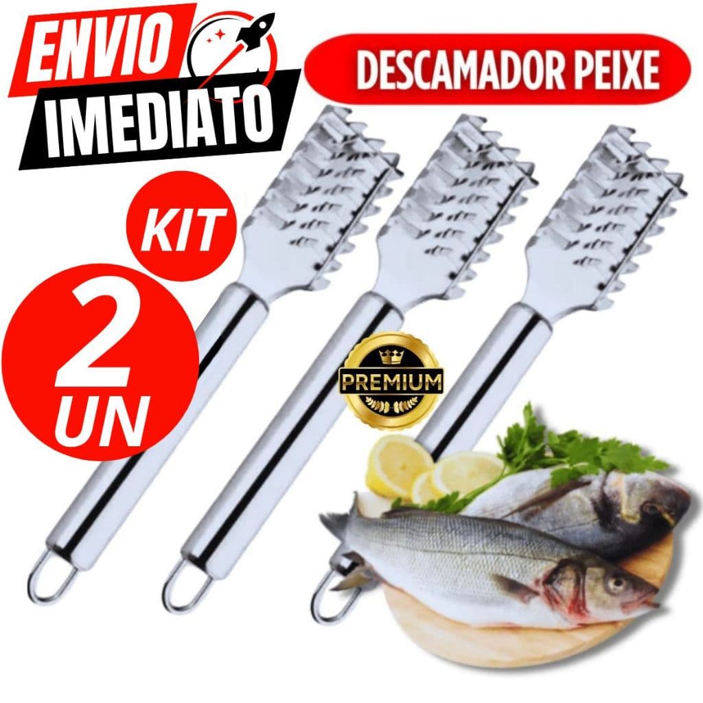 Kit 2 Limpador De Escamas Inox Remove Escamador De Peixe Premium