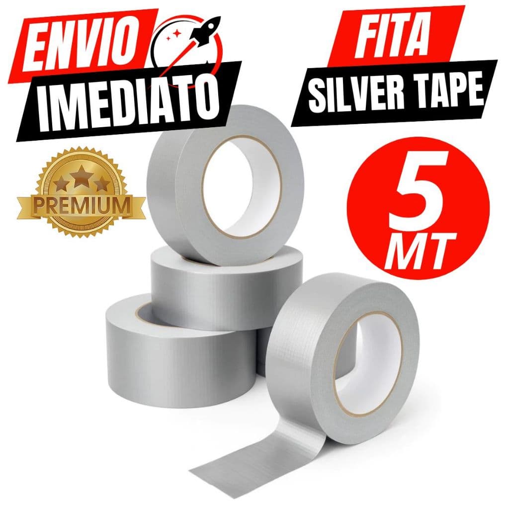Fita Silver Tape 5 Metros Cinza Multiuso 45mm x 5MTs Resistente Prata Premium