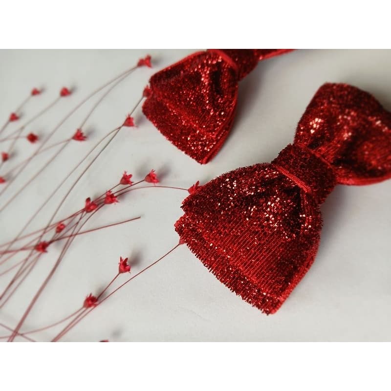 Par de Laços 8cm Brilhantes. Gravatinha Duplo/Produzidos em Fita esponjada com Glitter, Natal menina Festa luxo.