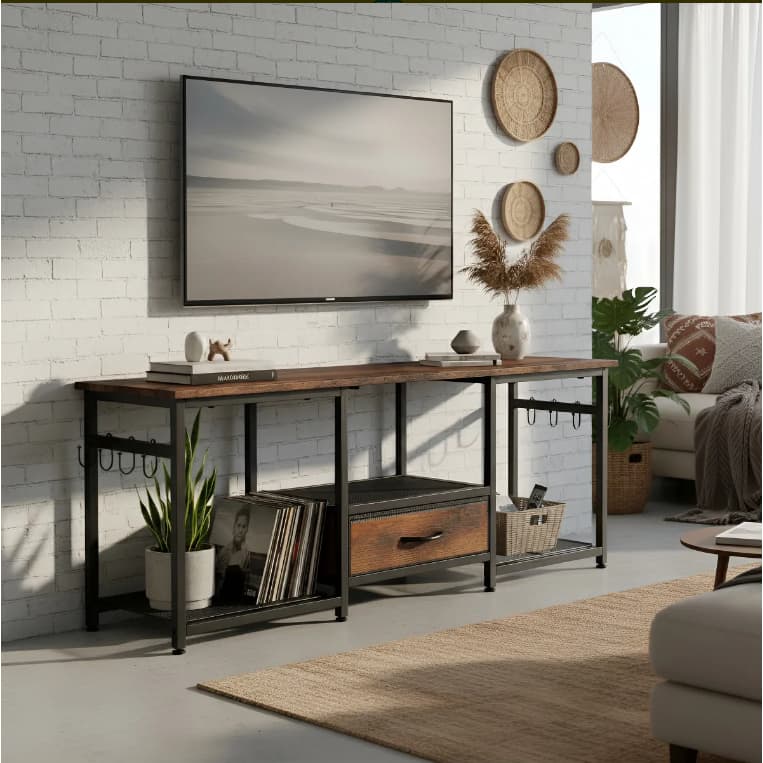 Rack Bancada para TV até 55 Polegadas 1,2m MóVel De TV Com Gavetas, Mesa De Madeira Com Prateleiras Abertas