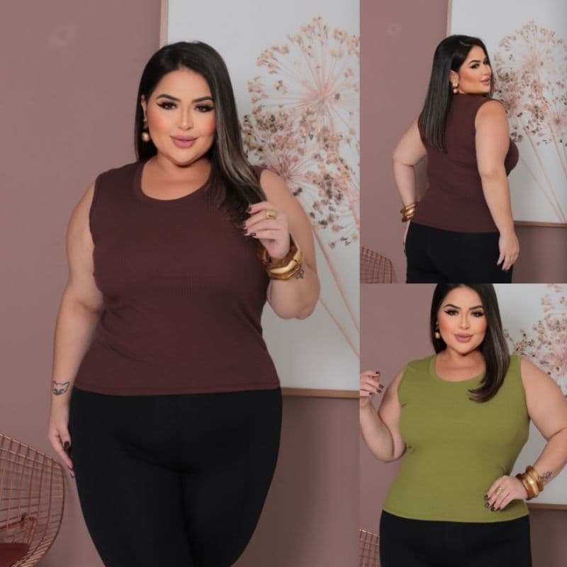 Regata Canelada Feminina Plus Size G2 – Malha Confortável, Moda Casual