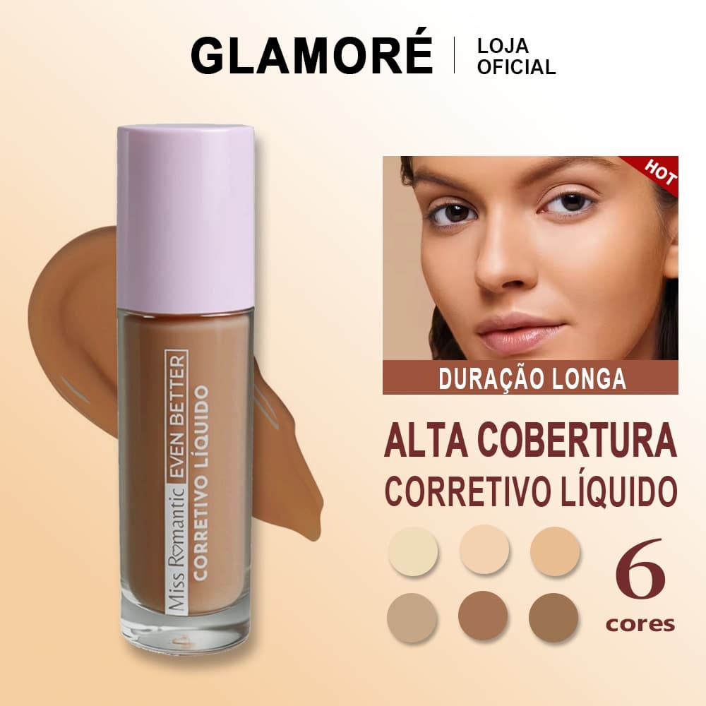 Corretivo Líquido de Alta Cobertura Miss Romantic–Textura Suave, Longa Duração e Acabamento Natural