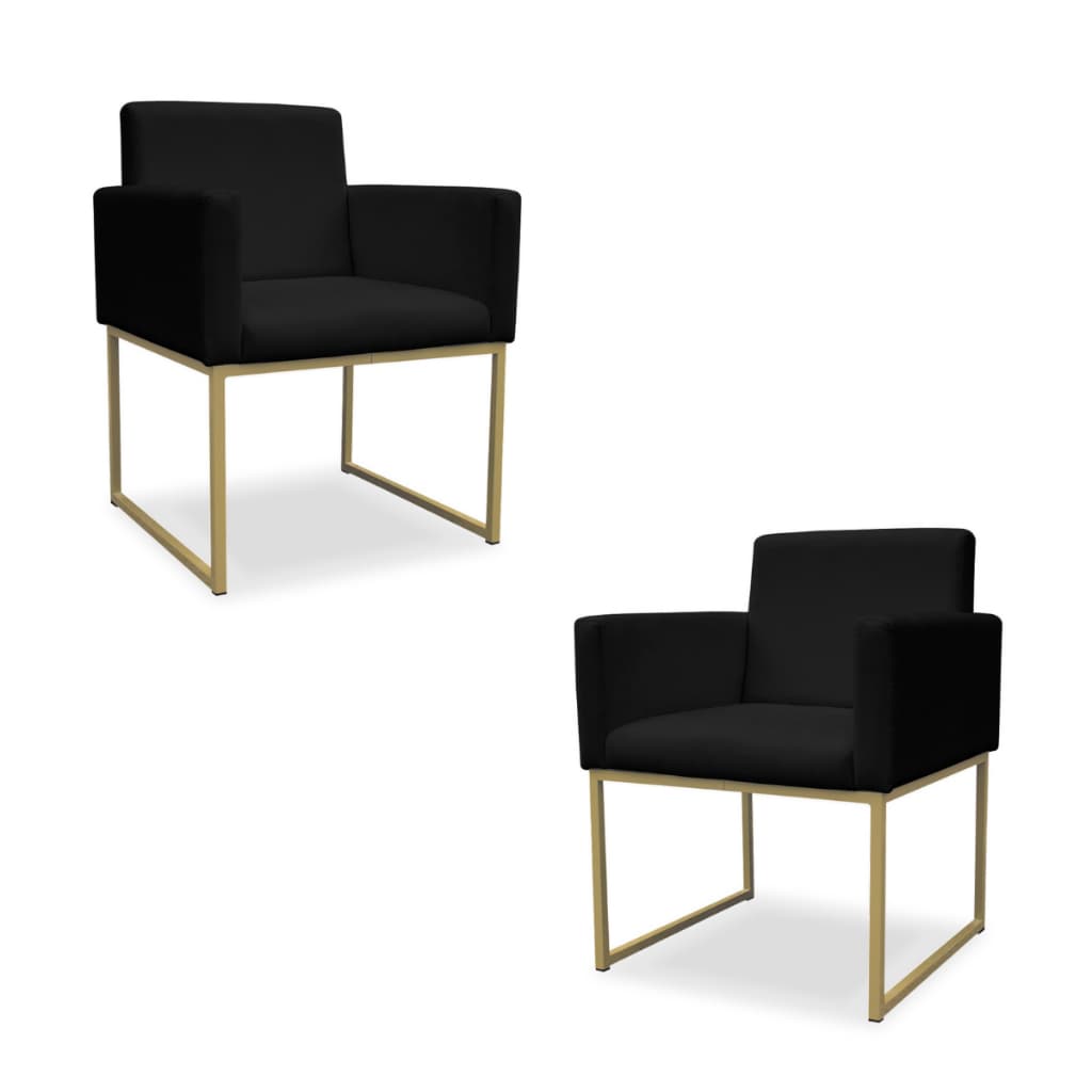 Kit 2 Poltrona Nina Base de Ferro Industrial Dourado - Poltrona para Sala Consultório Clínica