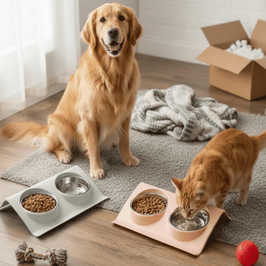 Comedouro e Bebedouro Duplo Pet Inox Inclinado Para Cachorro e Gatos – Postura Correta Premium