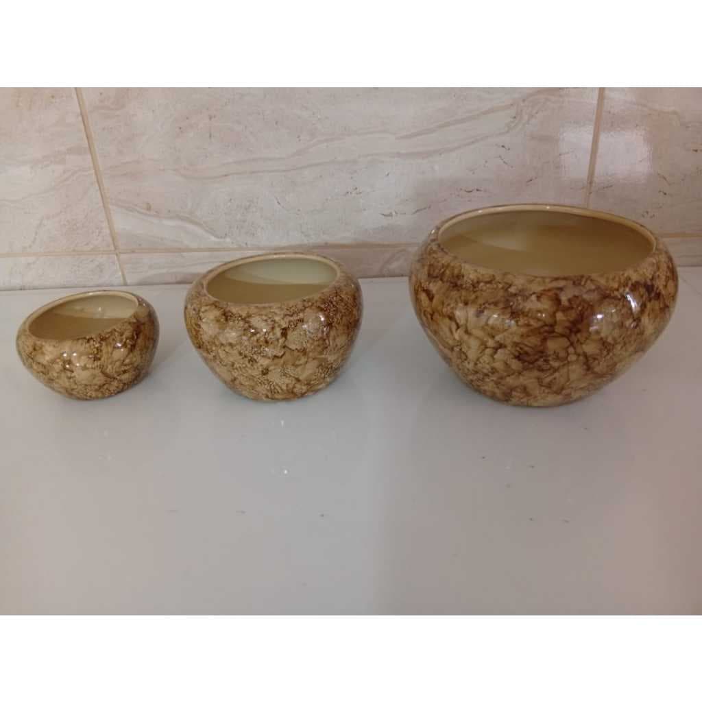 TRIO DE VAZO CACHEPÔ DECORATIVO EM CERAMICA LUXO VASINHO CACHEPOT 3 TAMANHOS  MARMORIZADO CLARO MODERNO ORQUIDEA DESIGNE