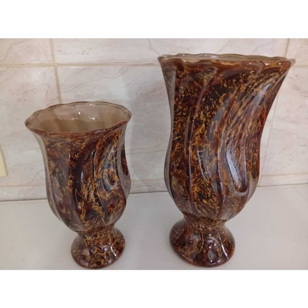 VASO CAMPESTRE KIT COM 2 UN GARNDE E MEDIO MARMORIZADO FEITO EM CERAMICA DECORAÇAO