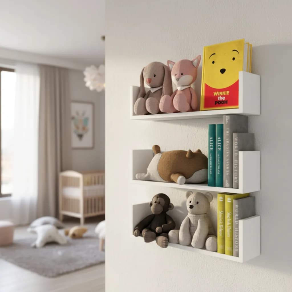 Kit 03 Prateleiras Mdf branco Decorativo Infantil Quarto criança livros sala