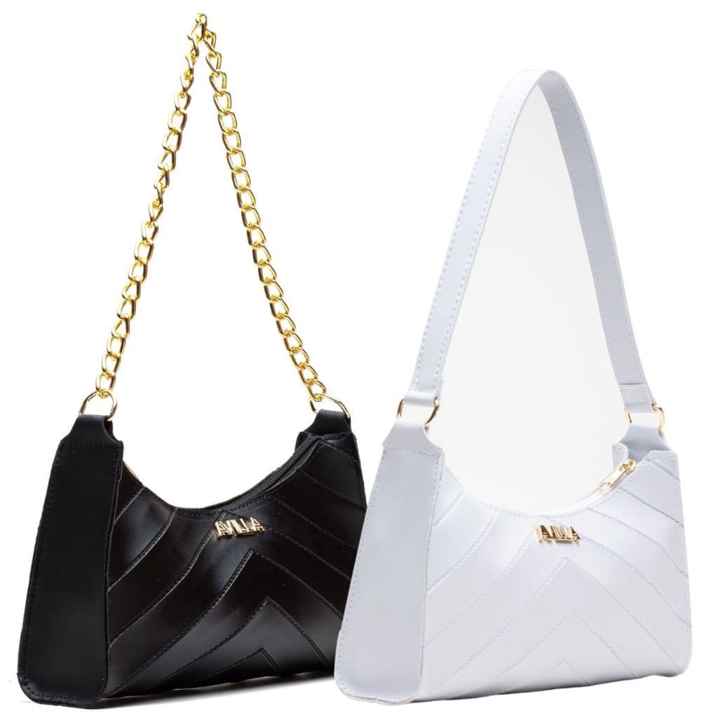 KIT 2 BOLSAS FEMININAS BAGUETE ALÇA CORRENTE BORDADA OMBRO DE LADO TIRACOLO