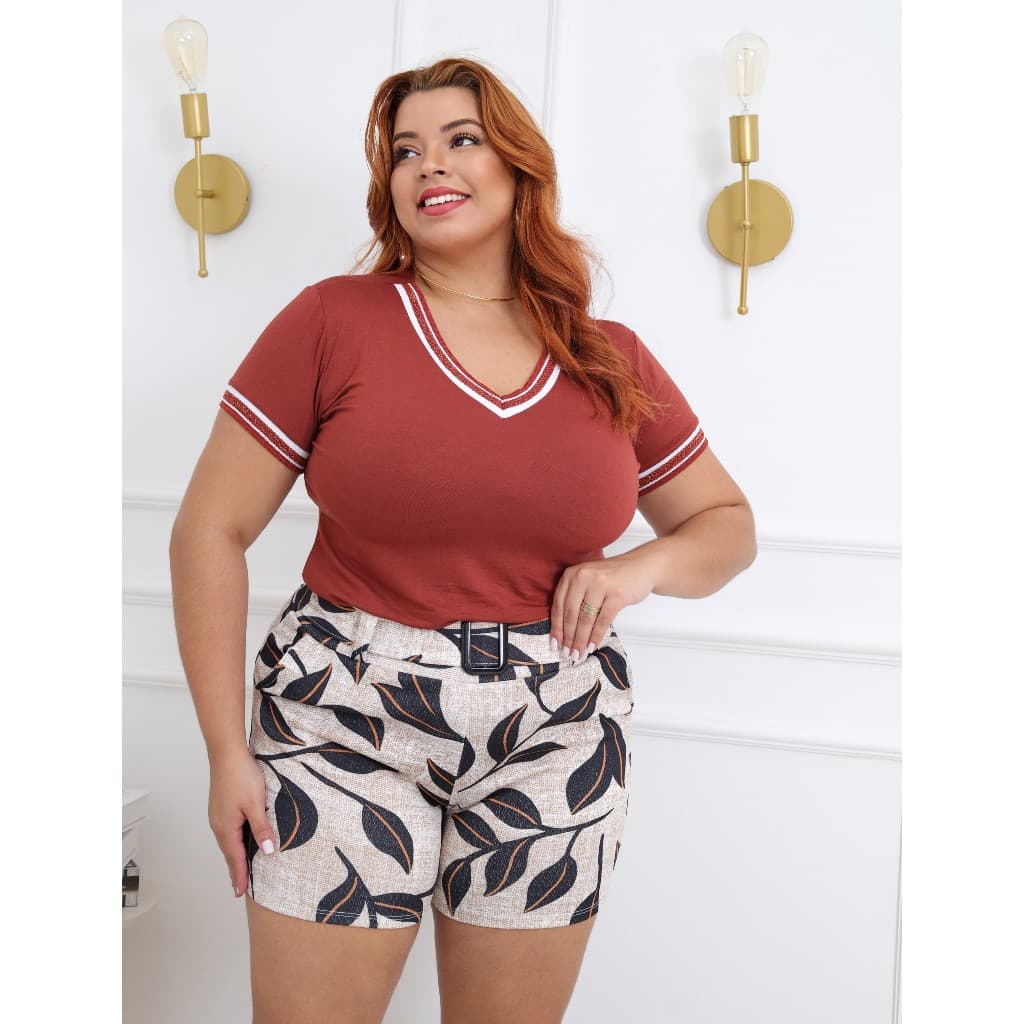 Shorts Plus Size Estampando Flores Verão Bermuda G1 ao G3