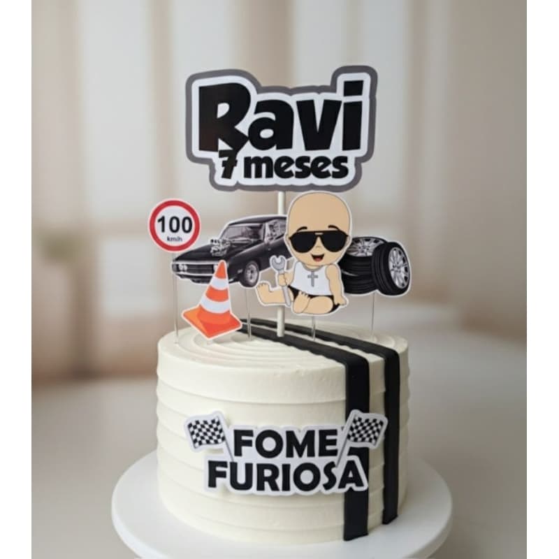 Topo de Bolo Personalizado FOME FURIOSA - Topper mesversário Fome Furiosa