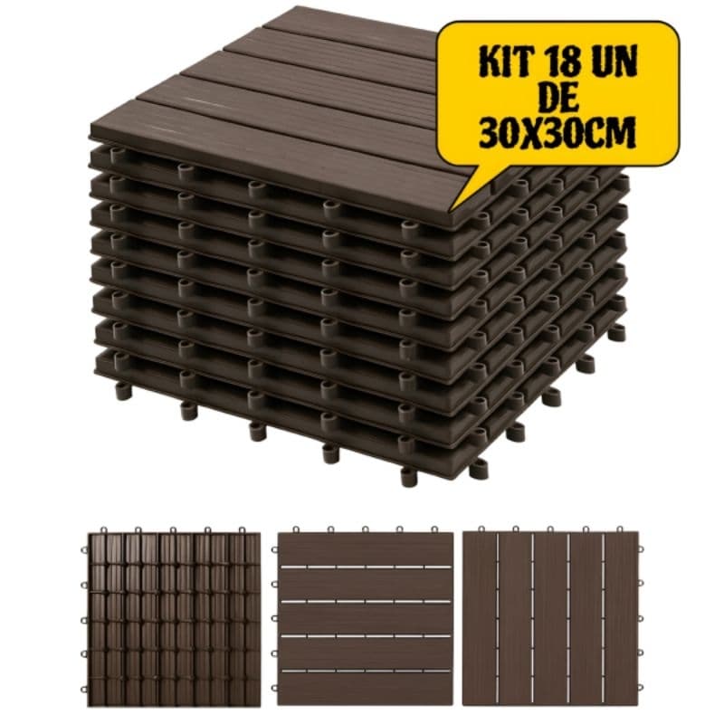 KIT 18 DECK modular plástico 30x30cm jardim piscina sauna