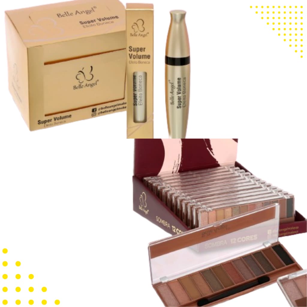 Kit completo Belle Angel: Paletas 12 tons +Mascara de cílios efeito boneca super