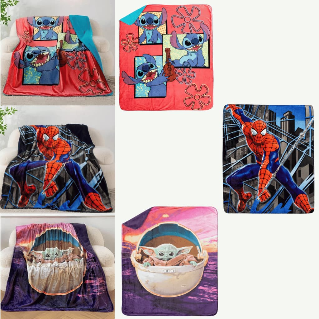 Manta Cobertor Microfibra Solteiro Infantil Estampada Personagens Homem Aranha Yoda Lilo & Stitch