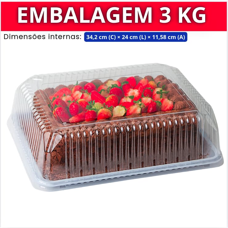 Embalagem Retangular para Bolos e Tortas 3kg  Média | Base Branca Reforçada D70 (G70)