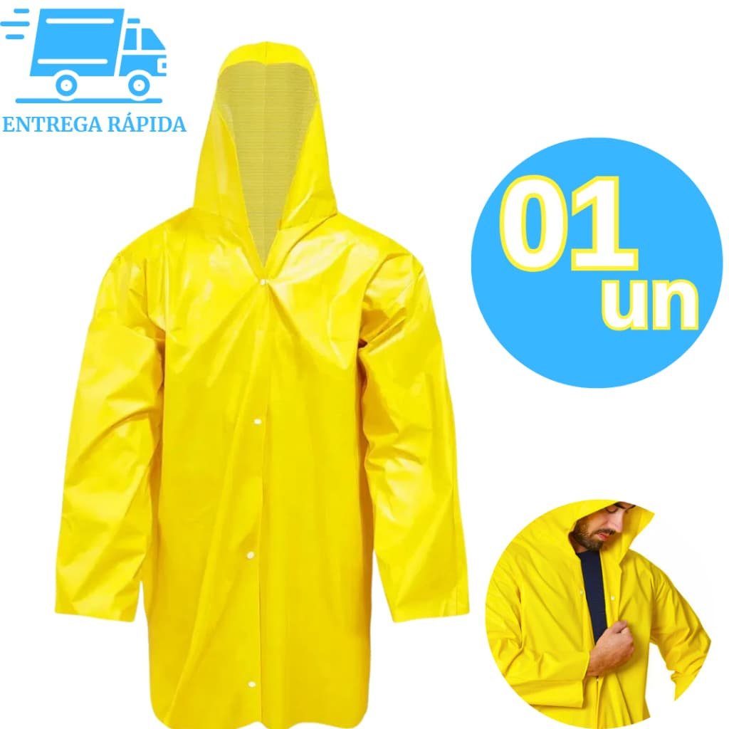 Capa De Chuva Amarela Impermeável Pvc Forrado com Capuz Segurança Proteção EPI Motoqueiro Obras Agro