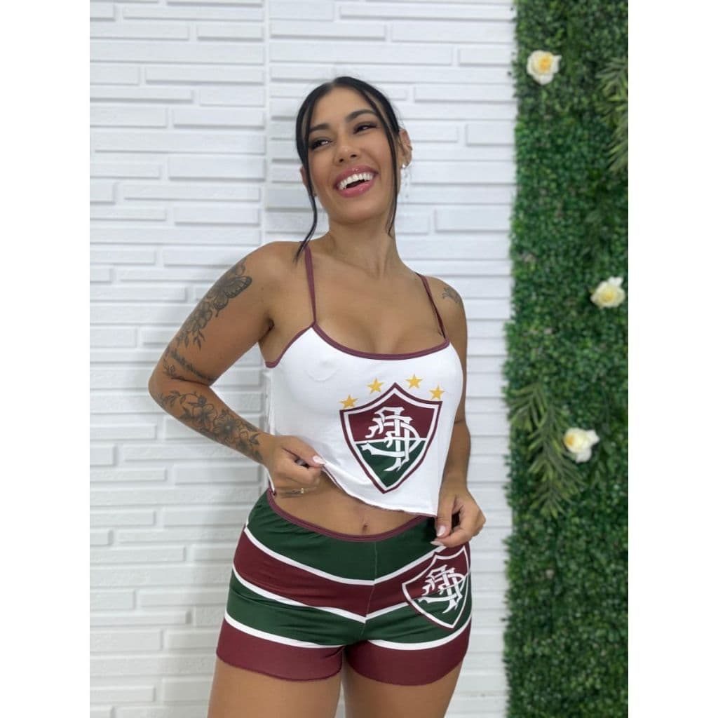 Baby Doll Flu Feminino Pijama Fluzão Curto Verão Tricolor Carioca Time de Futebol Short Dool Suede