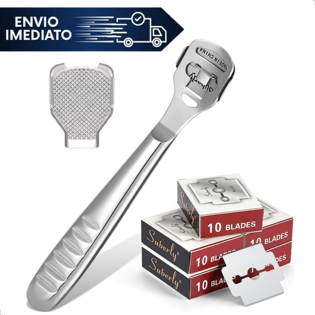 Kit Raspador com 10 Lâminas Removedor Pele Morta Grossa Pé Calcanhar Mãos Calos Rachaduras Cortador Ralador de Aço Inox