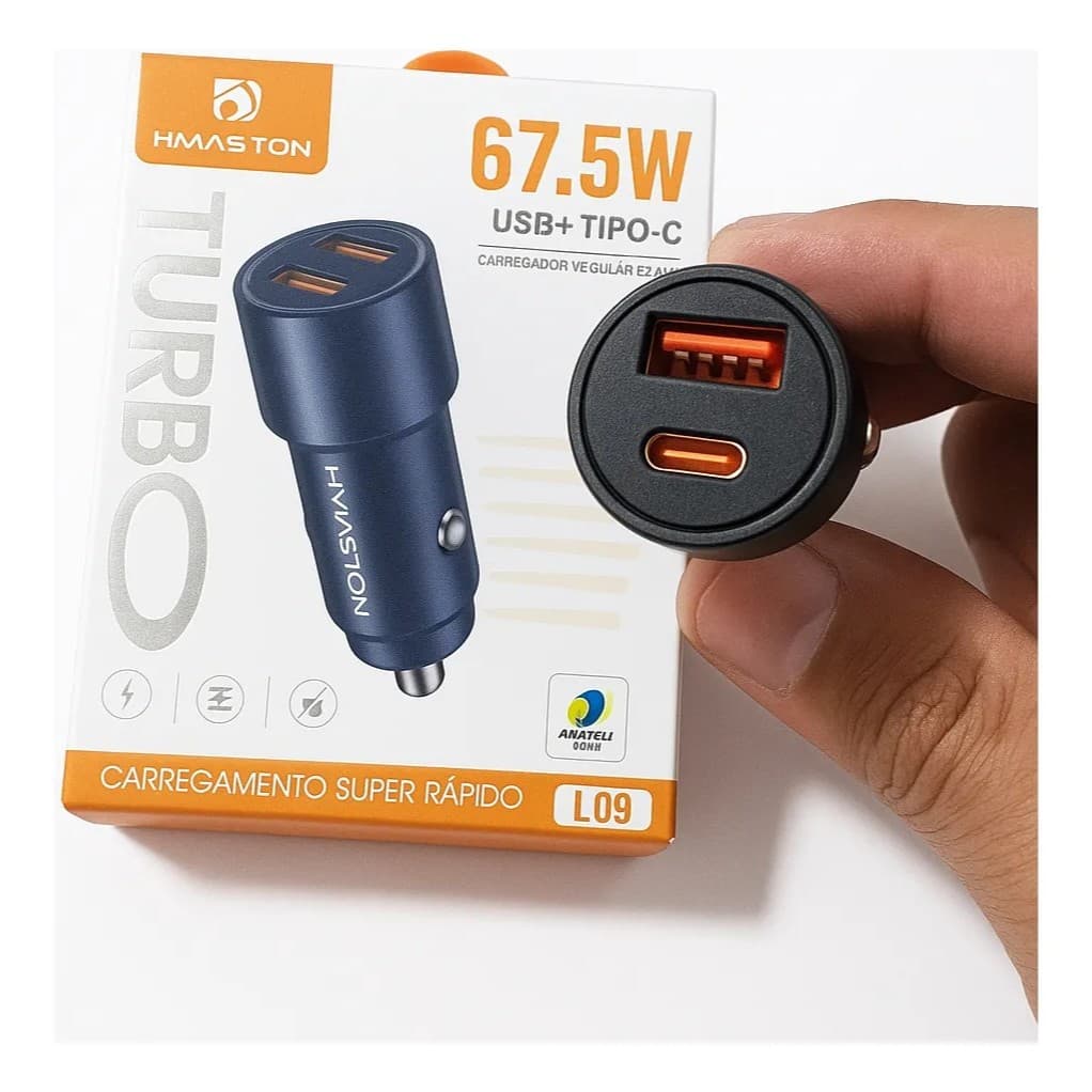 Carregador Veicular Super Turbo - USB e Tipo C - 67,5W - hMaston