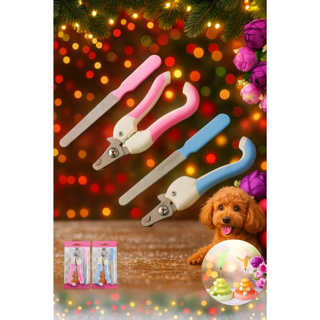 Tesoura Para Pets Gatos E Cães Inoxidável Azul/Rosa - M