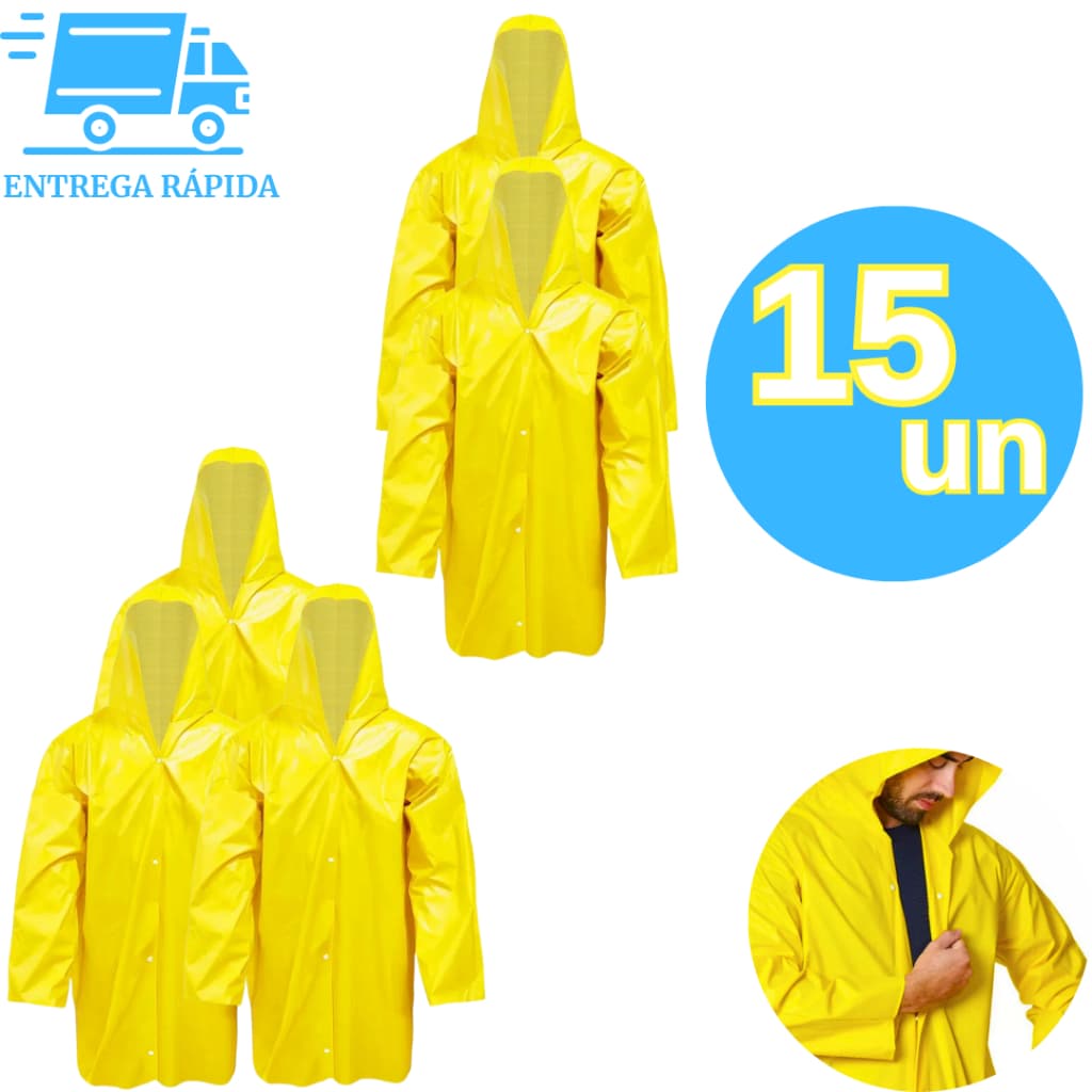 Jogo 15 Peças Capa de Chuva Forrada PVC com Capuz Impermeável Proteção para Pesca Camping Motoqueiro