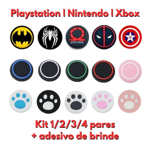 Kit Thumb Grip Borracha Silicone Analógico Controles Nintendo, Playstation PS3, PS4, PS5, Xbox